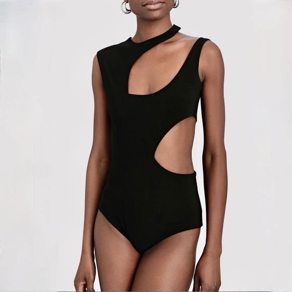 A.W.A.K.E. Mode Black Cut-Out Crepe Bodysuit - Picture 1 of 7